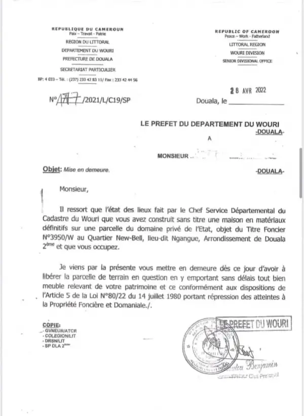 Appropriation “ illégale” de New Bell - Ngangue: Les populations “ rappelle le Préfet à l’ordre”